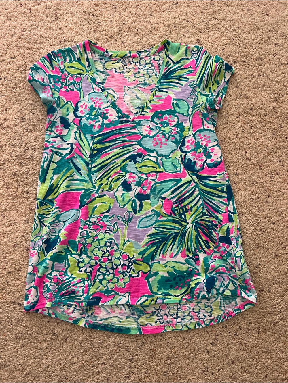 Lilly Pulitzer Pink Green Blue Floral V-Neck Top